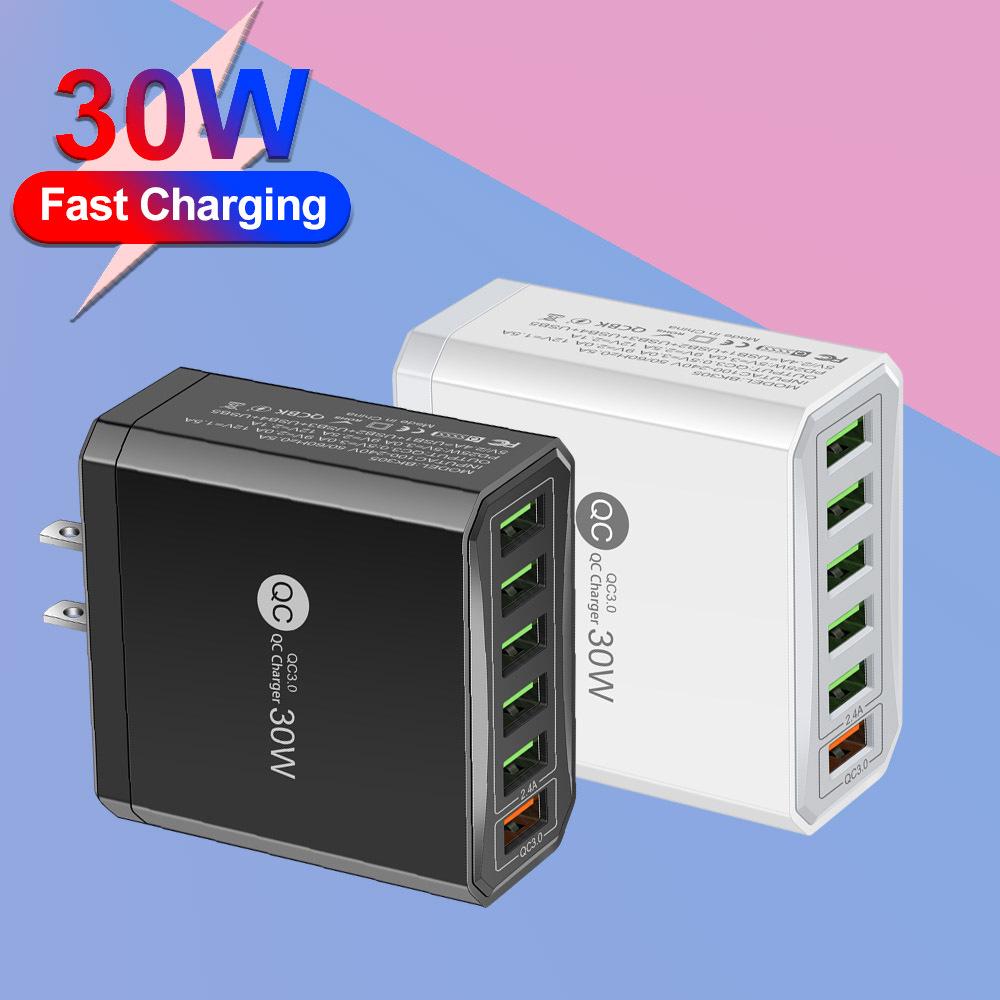 Multi-Port QC3.0 Mobile Charger 30W with EU, US, UK, and KR Plugs