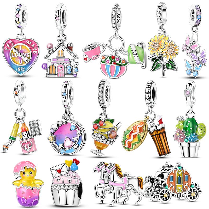 Copper Colorful Charms Beads Butterfly Sunflower Dangle Fit Original Bracelet Jewelry Gift For Women