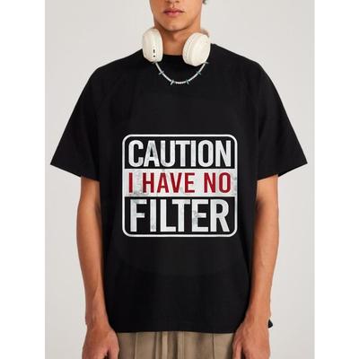 T-shirt Girocollo Bianca Attenzione Non Ho Filtri Stampa Testo Top Casual Streetwear per Uomo