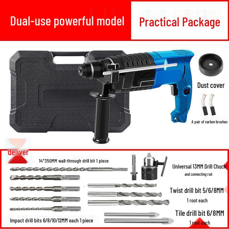 Multifunctional Lightweight High-Power Electric Hammer, Pick, and Drill for Household and Industrial Grade Concrete Impact.