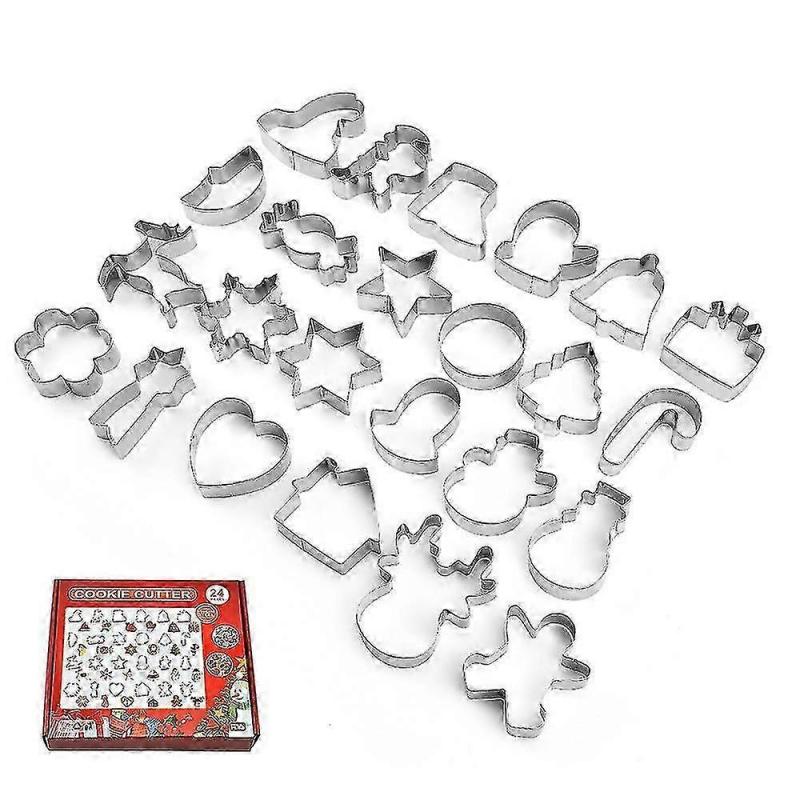 24pcs Stainless Steel Biscuit Mold Christmas/easter Cookie Cutter Baking Tool Theme Snowflake Santa Claus