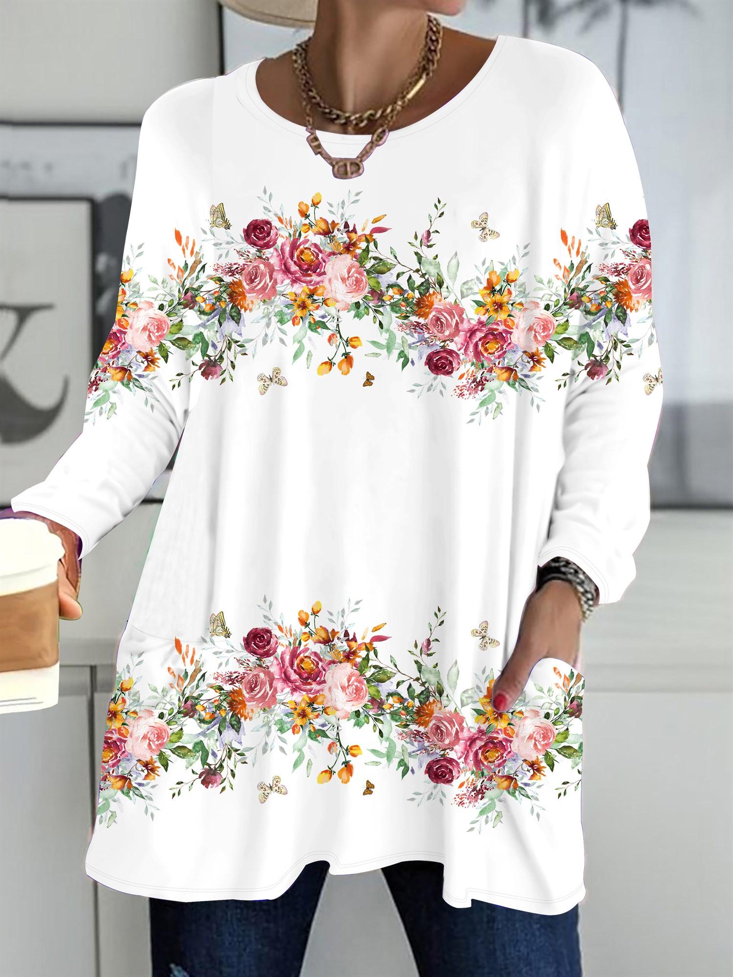 

Осень-Зима 2025 Новые Женские Топы Большого Размера, Модные Футболки с 3D-принтом цветов, с Круглым Вырезом и Длинным Рукавом 1XL