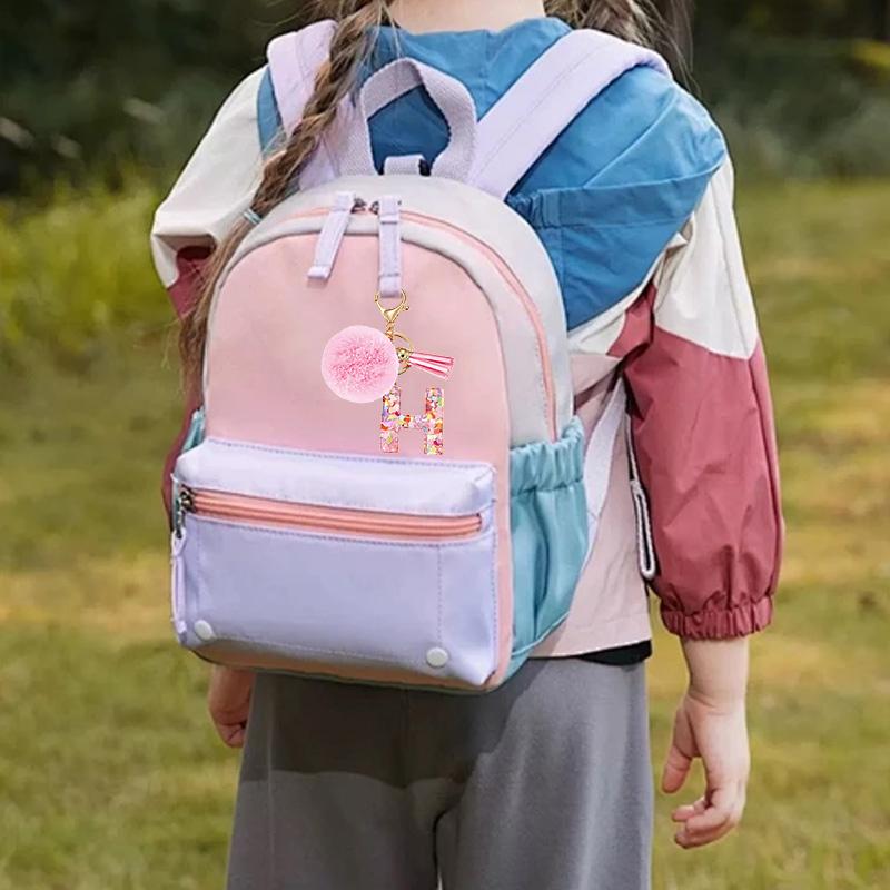 1 Stück Schlüsselanhänger Bunt A-Z Geschenk Quaste Schlüsselzubehör Legierung Flauschiger Schlüsselanhänger Initialanhänger Für Taschen Rucksäcke Glitzer