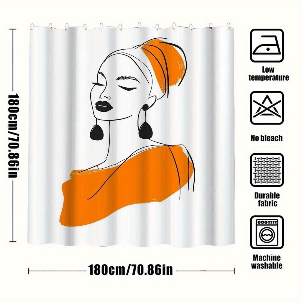 1 pièce Rideau de douche Série de portraits à lignes artistiques minimalistes - Avec 12 crochets, Lavable en machine, Convient pour la décoration de salle de bain