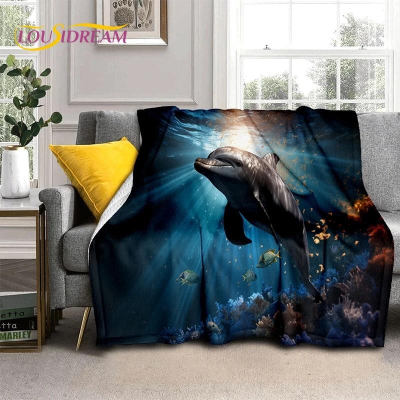 3D Vízalatti Világ Tengerfenék Delfin Rajzfilm Puha Flanel Takaró Ágyakhoz Hálószobába Kanapéra Piknikhez, Dobótakaró Kültéri Szabadidőhöz