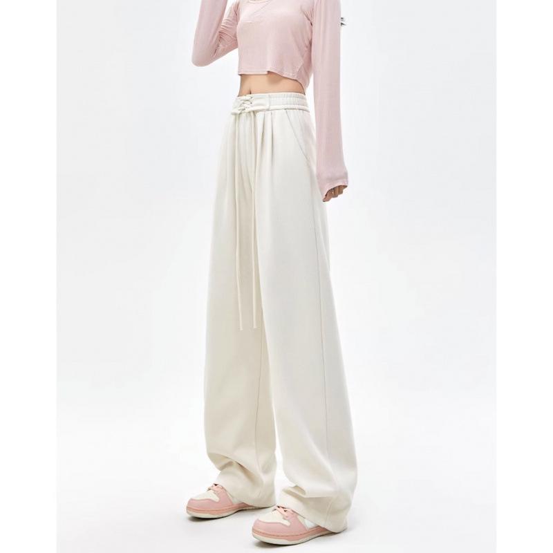 Women's Korean Style Lace-up Wide-leg Pants - Casual, Loose Fit for Spring & Autumn