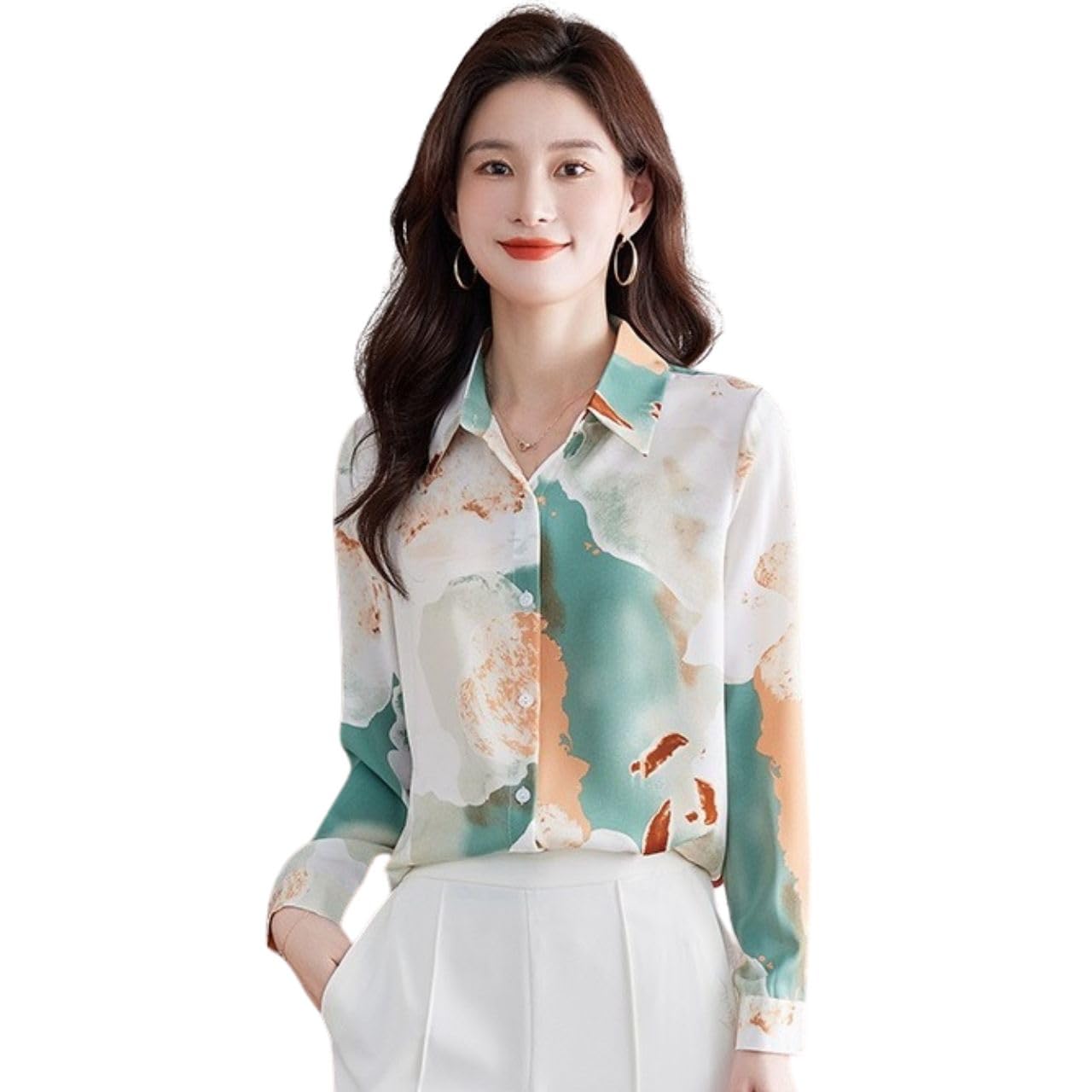 

Blue Beryl Shirt with Watercolor Soft Long Polyester Abstract Elegant Women s Print, Fabric, Sleeves, Spring/Autumn, Material, Pattern, Elegant,