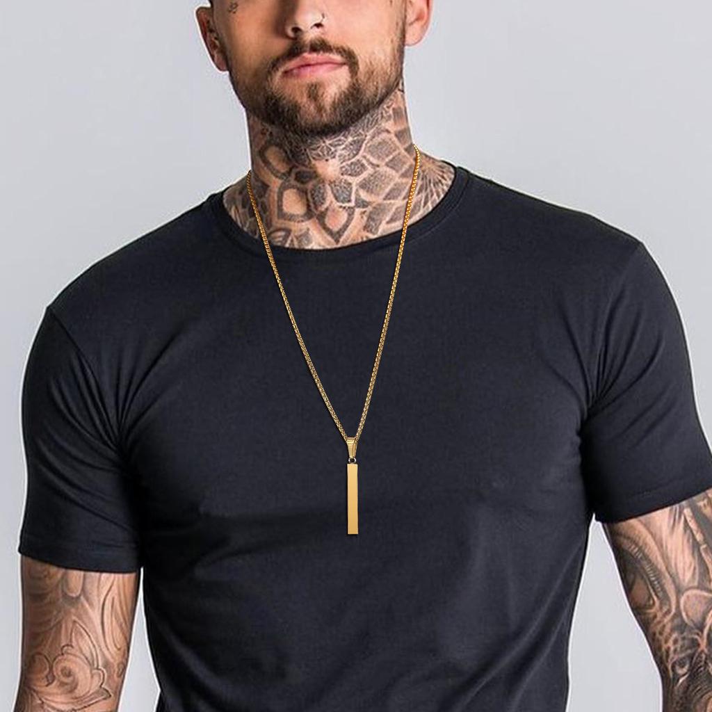 Vnox Stylish Rectangle Bar Men Pendant Necklace,Classic Stainless Steel Box Chain Neck Collar for Male Jewelry Gift
