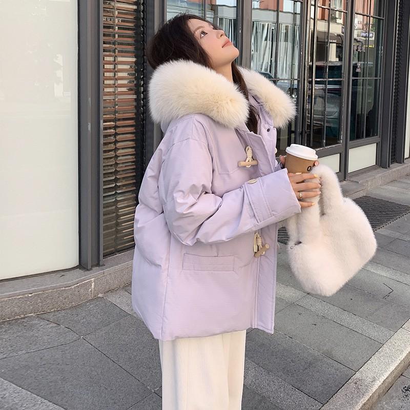 Womens Oversized Puffer Jacket With Faux Fur Collar Hooded Winter Coat 2026 Warm Thick Cotton-Padded Outerwear