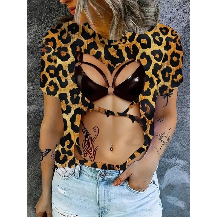 Summer Round Neck 3D Sexy Print Top Fashionable Casual Short Sleeved Women's T-shirts