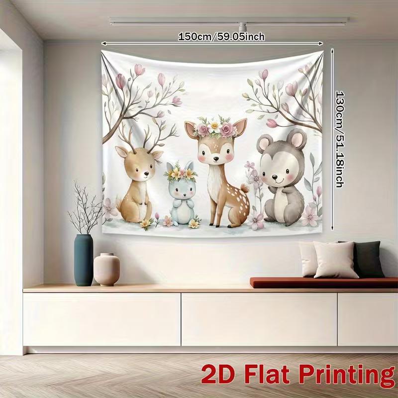 2D Whimsical Woodland Nursery Tapestry Adorable Creatures with Flower Crowns Art Print