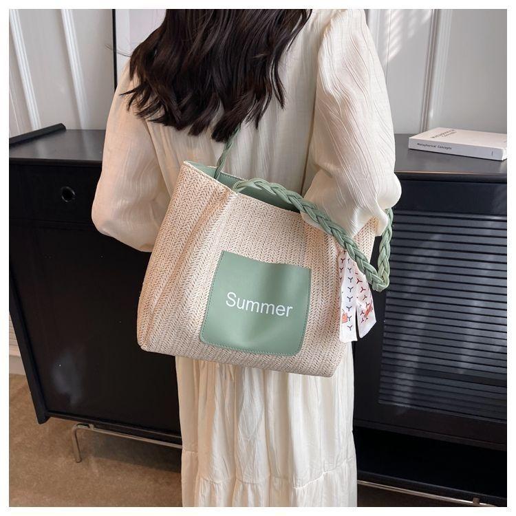 Women's large capacity tote bag tide fabric shoulder bag fashion straw casual bag new crossbody braided straw article bags