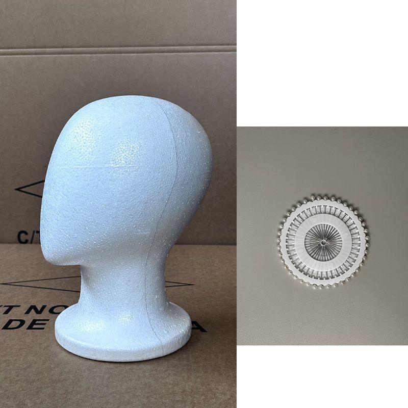 

Abstract Faceless Foam Head Cos Mao Niang Wig Care Model Head Hair Piece Support Hat Headset Display Mannequin Head White foam head + pearlescent pin