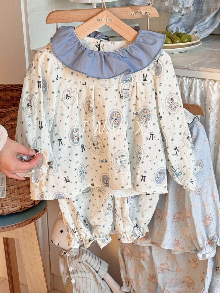 Autumn 2025 Baby Princess Pajama Set: Ruffle Edge, Peter Pan Collar, Cute Sleepwear 85025