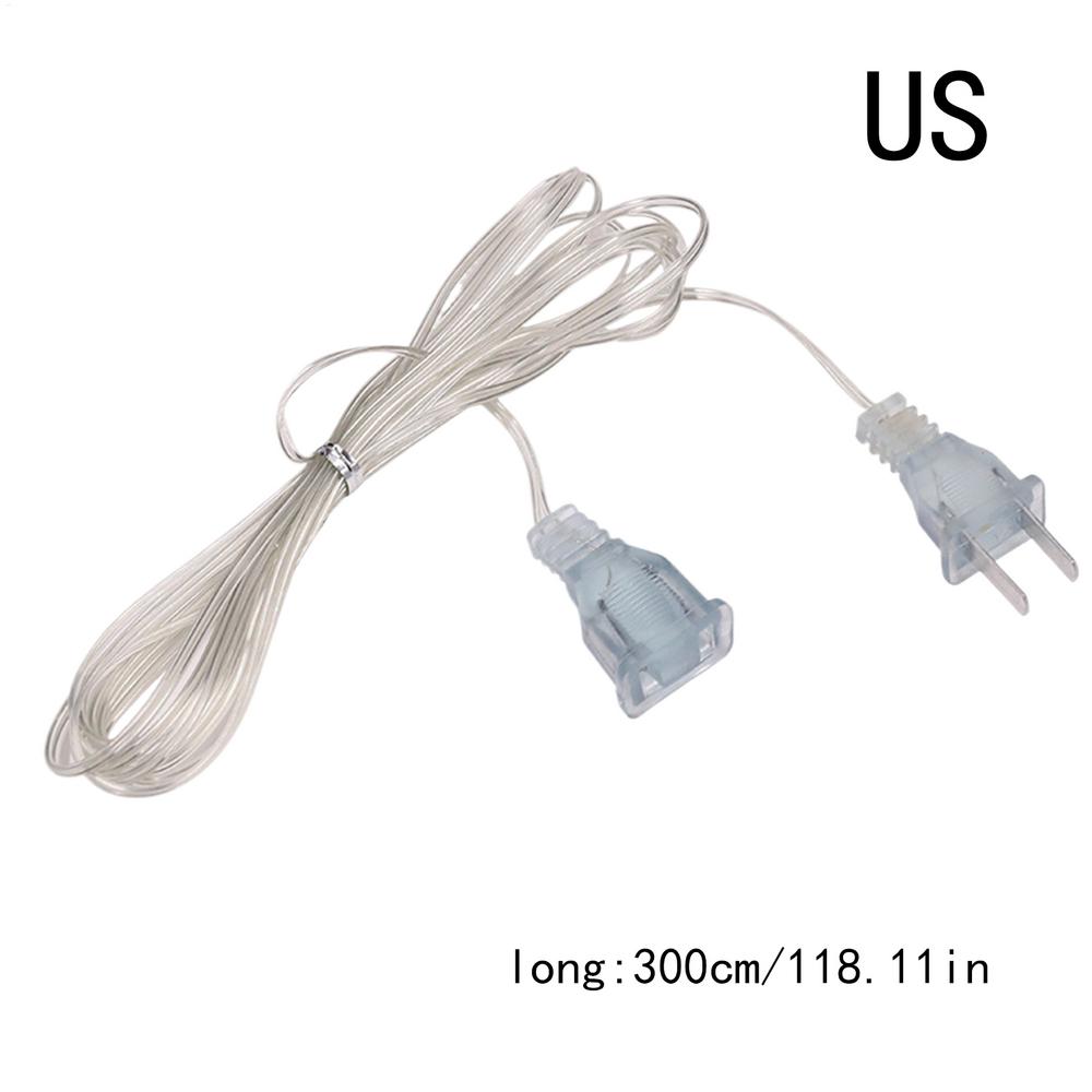 3M Transparent Power Extension Cord 220V EU US String Wire AC Standard Switch Cable For Xmas New Year Party String Lights