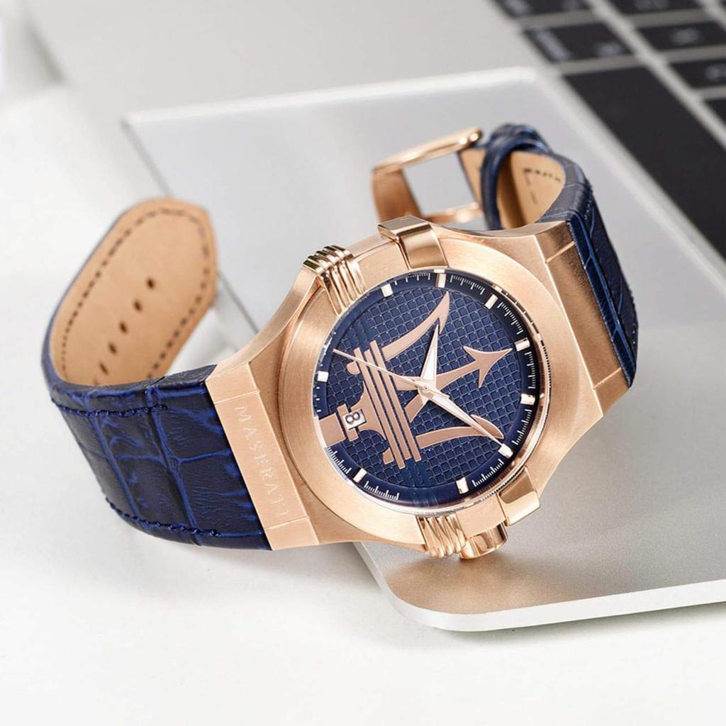 Maserati Quarz Datum Leuchtend 10 ATM Wasser Leder POTENZA R8851108027 Echtes Garantie Herrenuhr, 42mm, Zifferblatt, Zeiger, Widerstandsfähigkeit, Armband,