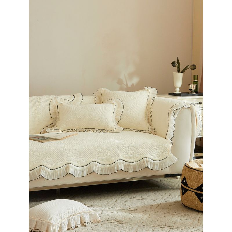 

Manyue French Style Pure Cotton Washed Cotton Sofa Cushion Backrest Towel Sofa Cover Cotton Fabric Cushion Cover Towel SJiao-Mo Bai (Lace Lace) 70 * 70cm