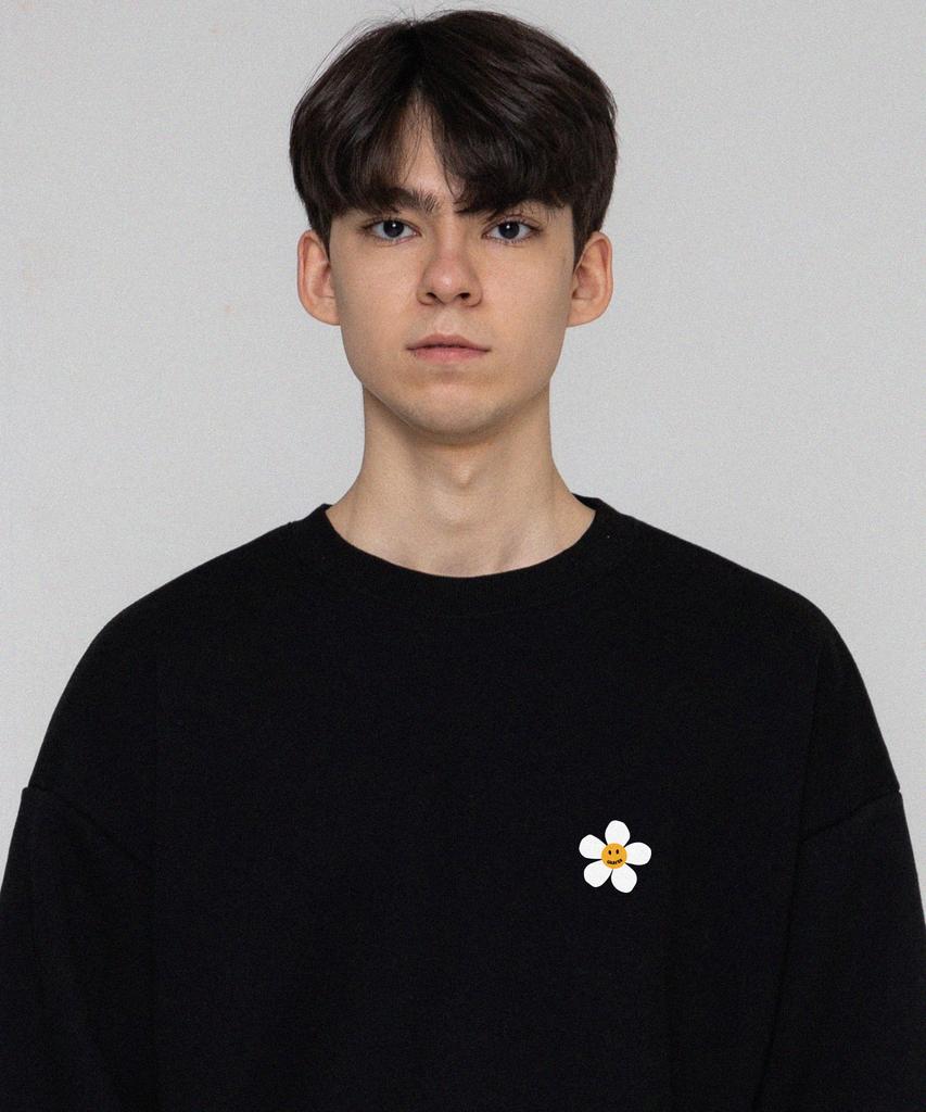 Graver [Unisex] Flower Dot Logo Smile Sweatshirt_Black