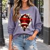 Women's Casual Christmas Print Crewneck Sweatshirt Pullover for Holiday Party Outfit
