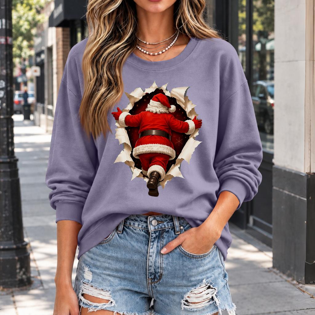 Women's Casual Christmas Print Crewneck Sweatshirt Pullover for Holiday Party Outfit