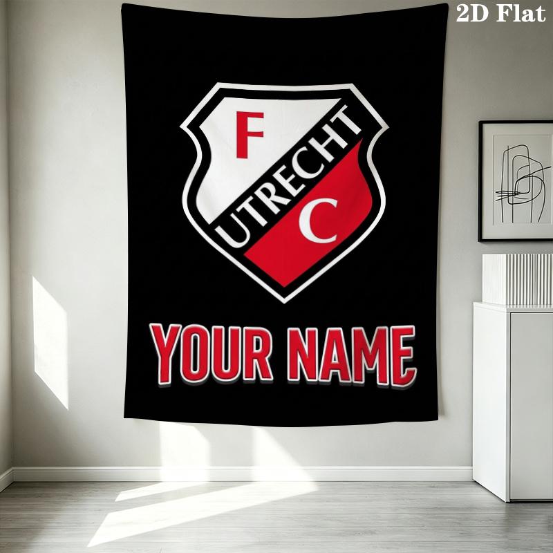 Custom Name Fc Utrecht Pattern Wall Tapestry Aesthetic Wall Hanging Printed Fabric Blanket Decorative Tapestries for Bedroom Living Room Home Decor