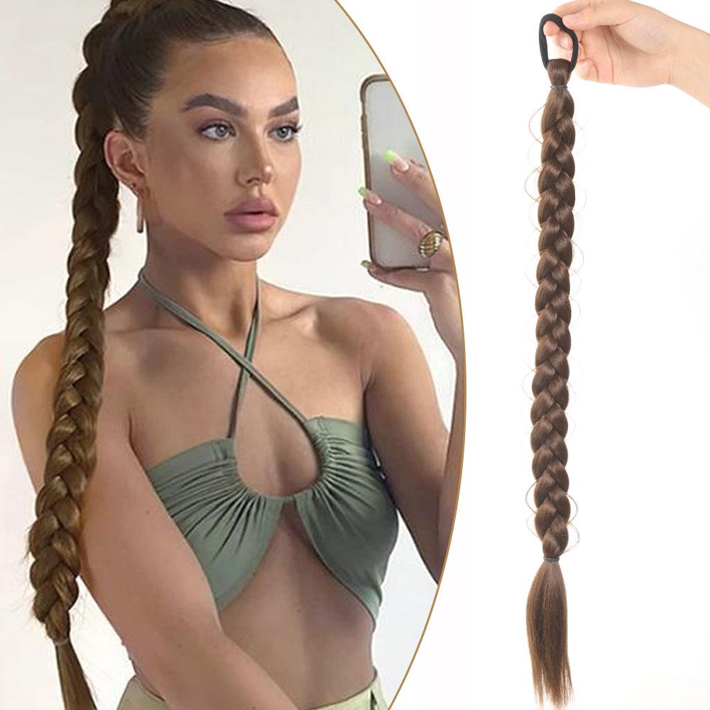 

Aosiwig синтетическая длинная коса, наращивание хвостов, 24 дюйма, эластичная резинка, хвост для женщин, искусственный накладной шиньон