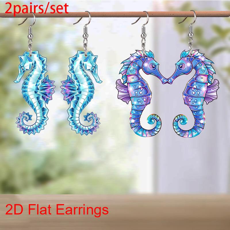 Fashion Acrylic Blue/Purple Seahorse Drop Earrings for Women Y2K Colorful Earrings Trendy Female Earrings Summer Vacation Travel Leisure Daily Earring