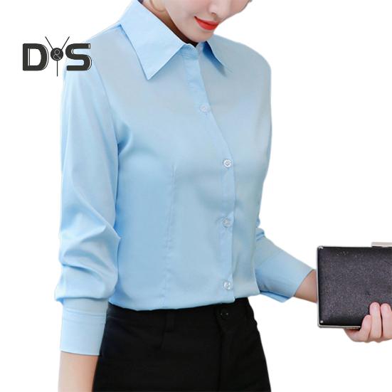 

Женская рубашка с лацканами, длинный рукав, однобортная рубашка, топы, однотонная рабочая рубашка, универсальные топы 2XL синий