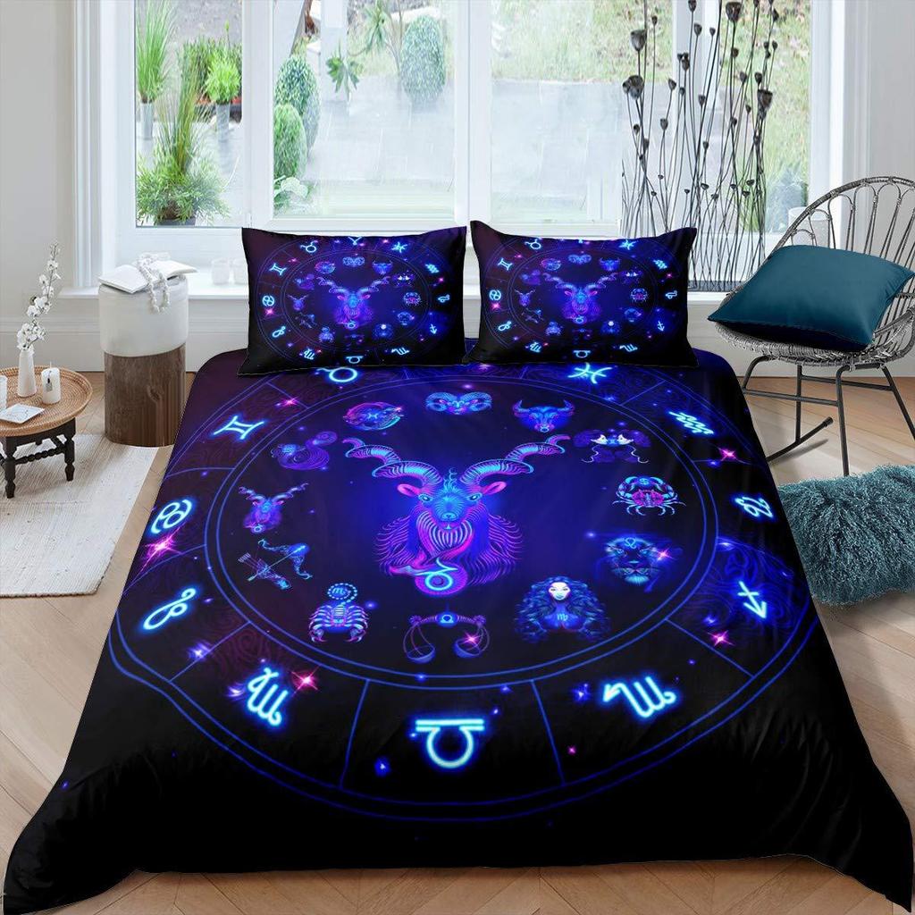 Twelve Constellations Bedding Quilt Cover Set Galaxy Theme Down Quilt Cover Home Bedroom Decoration Three-Piece Set