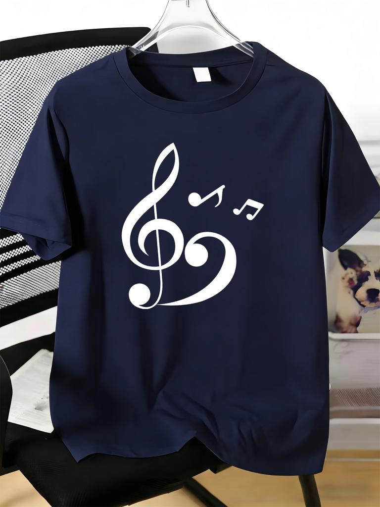 Unisexs Tee Heart Shaped Music Note Symbol Graphic Print Cotton Short Sleeve Male Casual Streetwear Outdoor Daily Basic Fashion Top