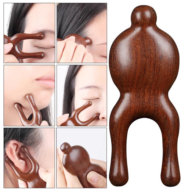 1PC Wooden Handle Sandalwood Facial Massager Promote Blood Circulation Eye Nose Gua Sha Board Facial Lifting Massage Tool