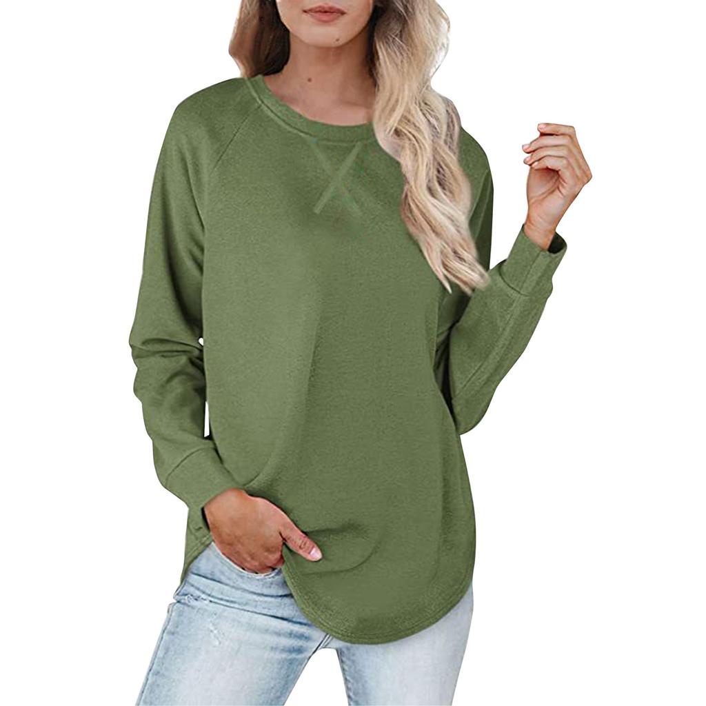 Women's Fashion Casual Colour T-Shirt Round Neck Loose Plunging Sleeve Top