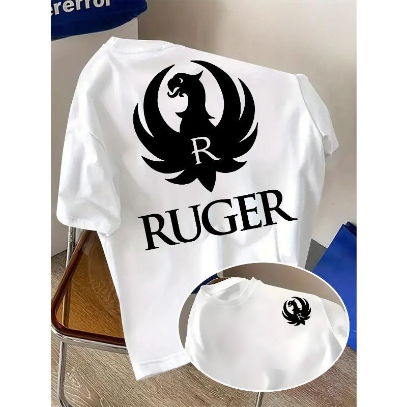 

Men S Casual T-Shirt | Oversize Loose Fit, Crew Neck, Dark Totem and Letter Print, Perfect for Summer Outdoor Fashion S белый