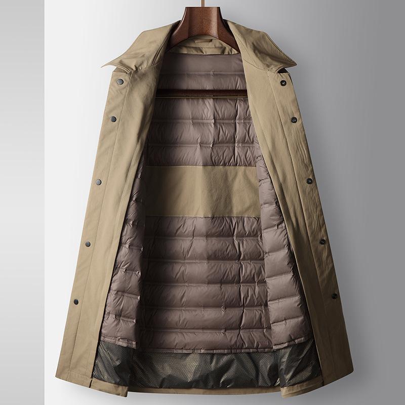 Men's Down Jacket Autumn and Winter Lapel Trench Coat Version Down Take-off Liner Warm Youth Business Thickened Jacket