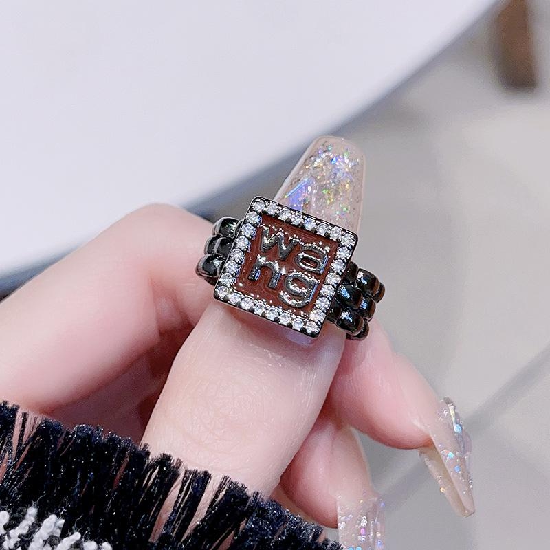 Cool Dark Punk Letters Slightly Inlaid Zir*****Pen Ring Female Cold Wind Personality Exquisite Ring