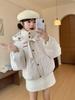 Veste matelassée d'hiver en coton pour femme avec capuche, pois et nœud - Manteau épais, chaud, court et tendance