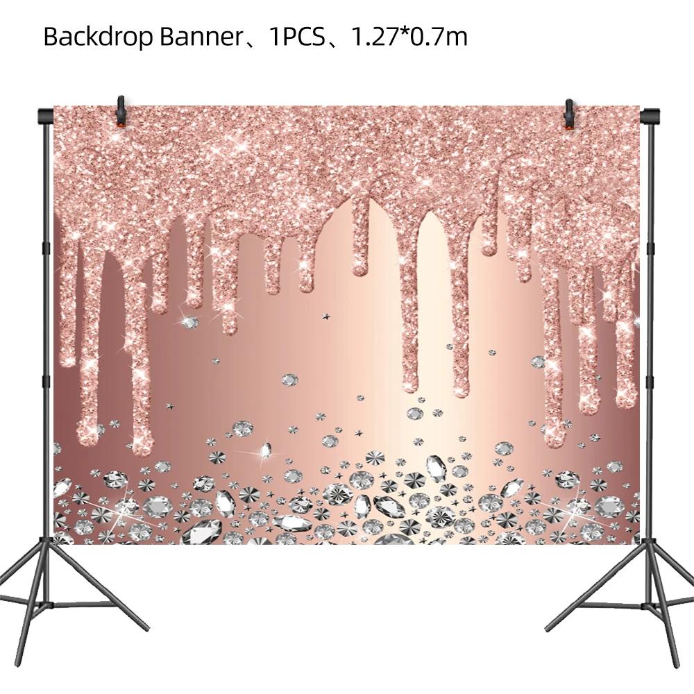 Roségold Themenparty Dekoration Geschirrset Diamant Glitzer Teller Tasse Luftballons Für Hochzeit Mädchen Kinder Geburtstagsparty Zubehör
