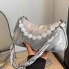 Women Armpit Bag PU Leather Shoulder Bag Elegant Handbag Solid Color Underarm Bag Fashion Shopping Dating Bag for Daily Silver less