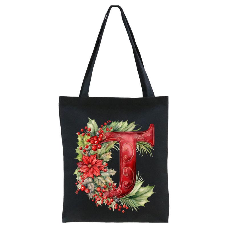 26 English letters A-Z floral print student canvas bag fashion portable shopping bag shoulder bag