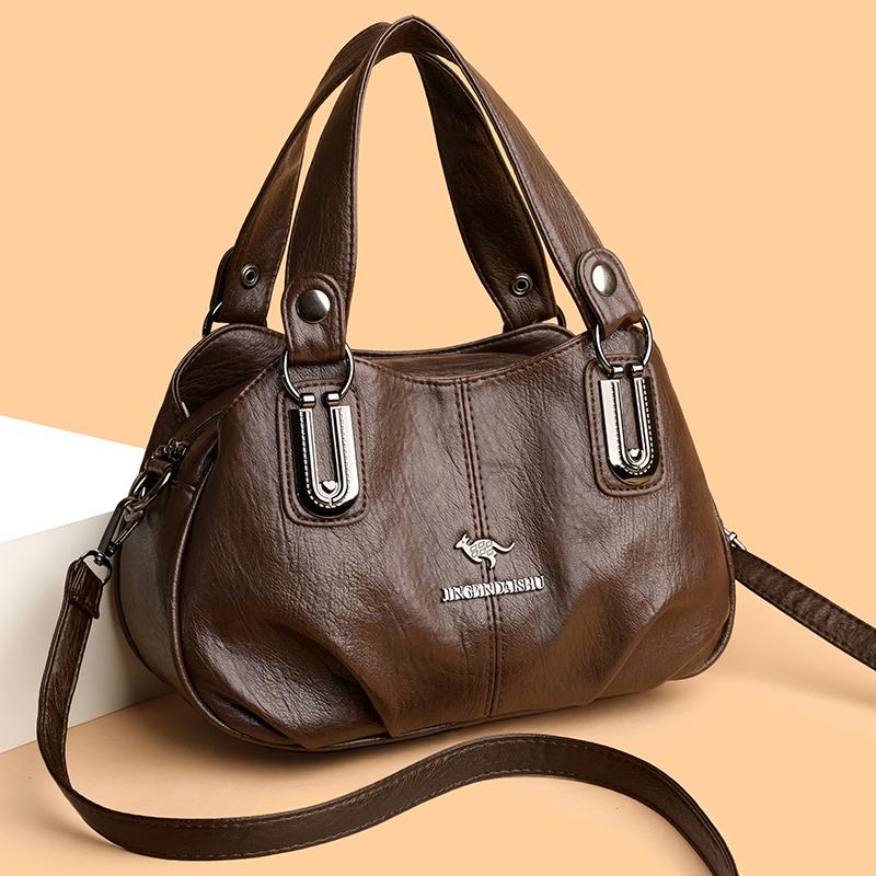 Fashion Vintage Leather Handbag Large Capacity Women's Crossbody Bag Middle-aged Women's Shoulder Bag for Daily Work Shopping and Socializing