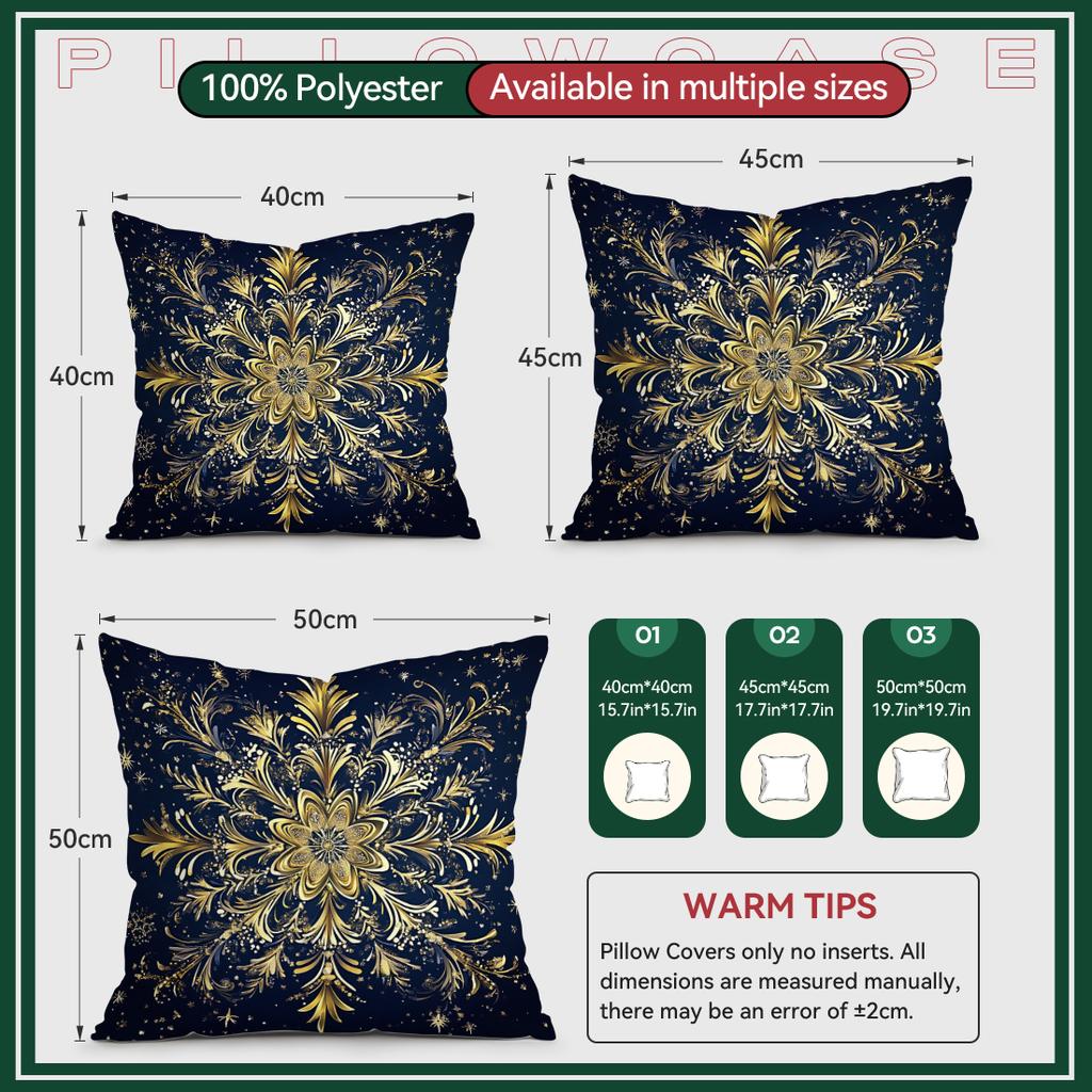 Blue Golden Christmas Snowflakes Cushions Pillowcase Polyester Cushion Cover Throw Pillow Pillowcover Home Car Sofa Decor