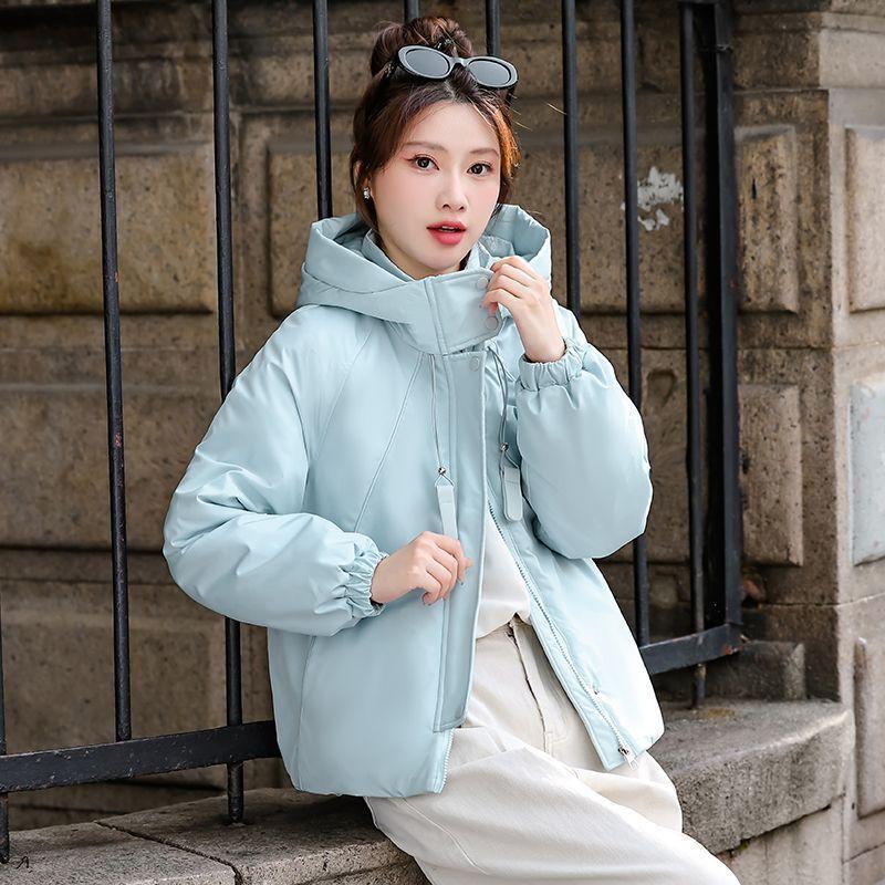 Trendy Women Short Padded Jacket Thickened Cotton Hooded Loose Coat Winter Fashion Outfit