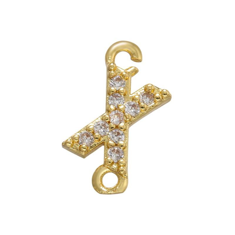 CZ Crystal 26 Initial Letter A-Z Charms Gold Plated Brass Connector for Necklace Bracelet Jewelry Accessories :VD1114