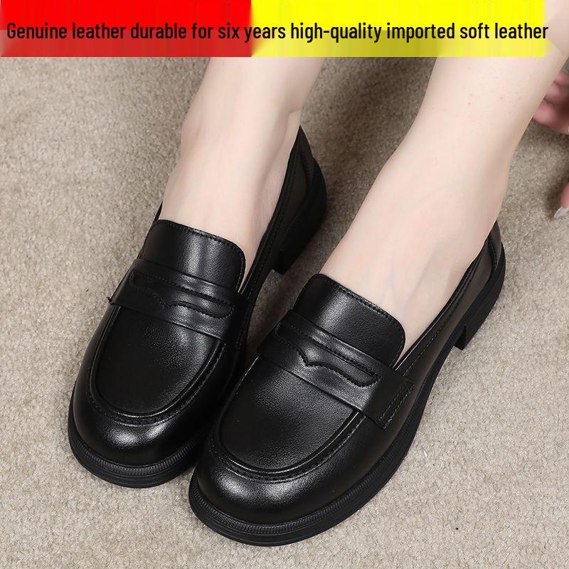 Genuine Leather Slip-on Loafers - 2025 Versatile Soft Sole Shoes for Spring/Autumn, Comfortable British Style with Low Heel