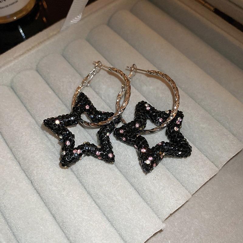 Silver Needle Black Crystal Geometric Stud Earrings Niche Versatile Earrings Temperament Light Luxury Premium Earrings