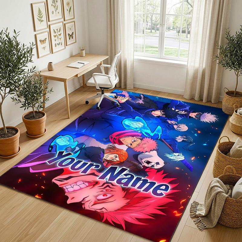 Personalized Crystal Velvet Carpet,Jujutsu Kaisen Custom Printed Name, Plush Area Rug For Home Indoor Decor