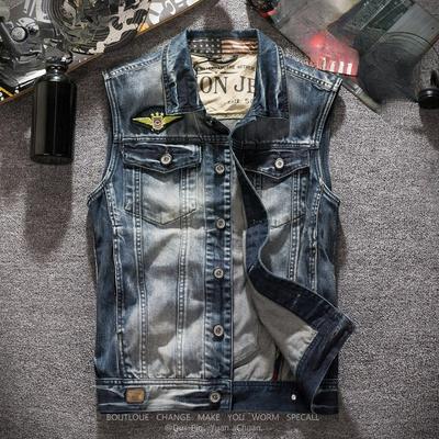 Spring and Autumn Plus Size Waistcoat Motorcycle Denim Vest Men's Slim Large Pocket Tooling Vest