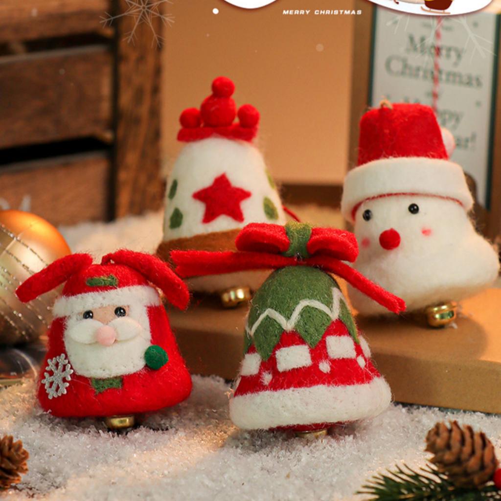 New Christmas Decoration Wool Felting Plush Christmas Bell Santa Claus Snowman Jingle Bell Christmas Tree Hanging Pendant