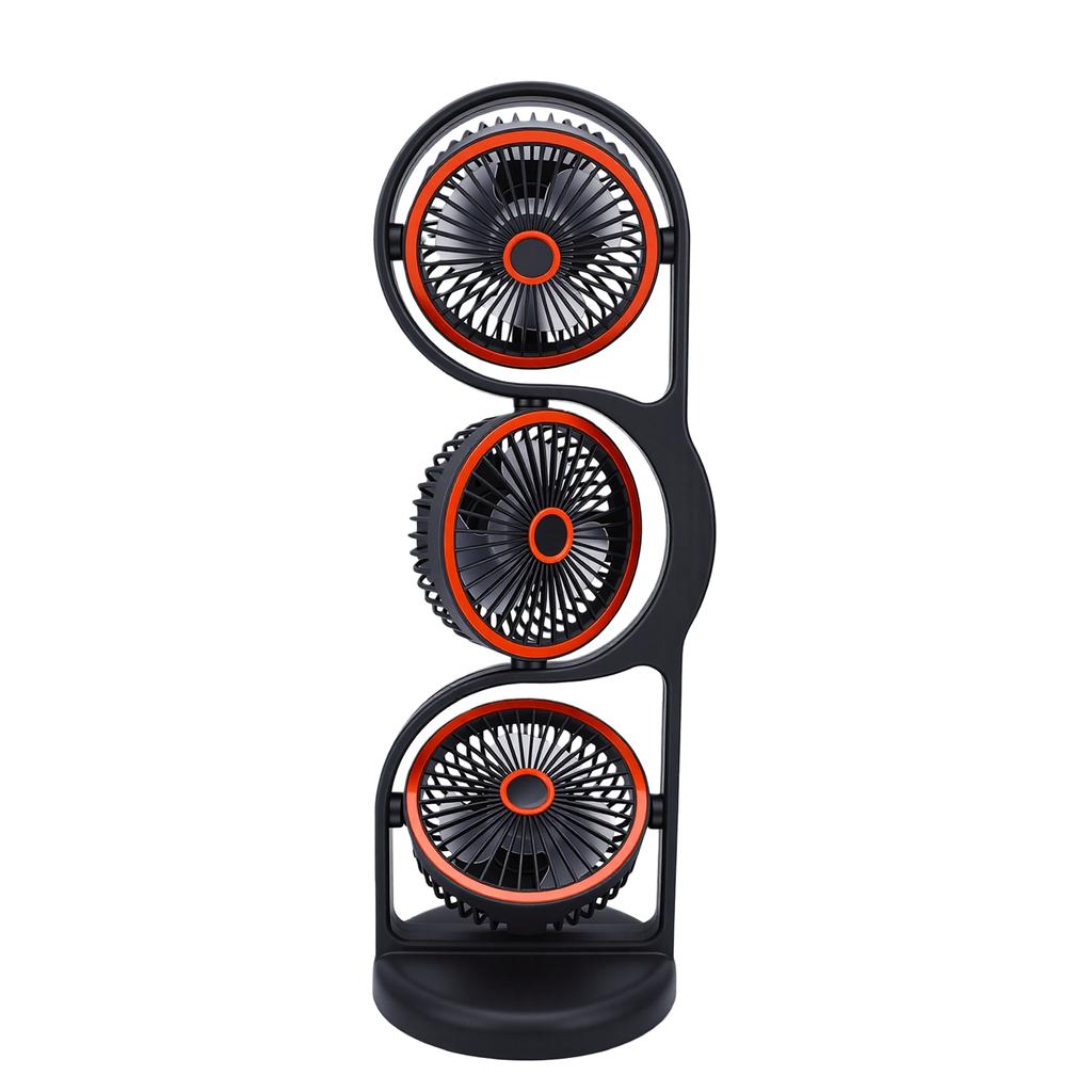 Ventilatore da Scrivania USB Ricaricabile Portatile a 3 Teste con Diverse Impostazioni di Velocità Luce per Studio Lavoro Esterno