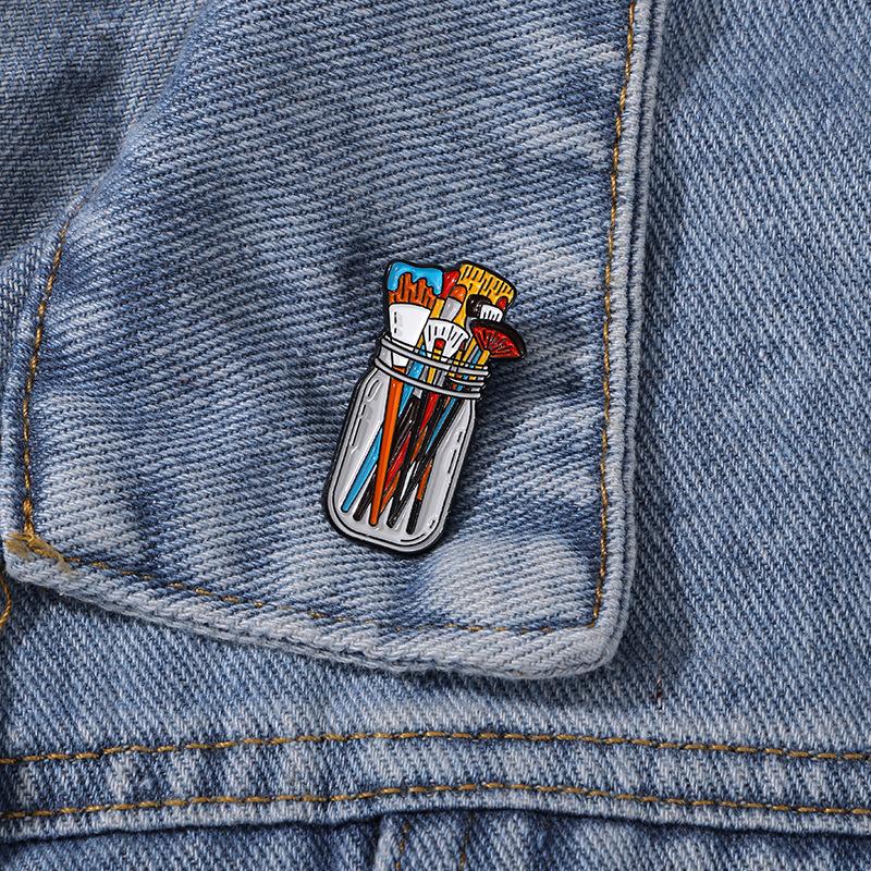 Paint Brushes In Clear Jar Enamel Pin Uv Screen Printing Artist Badge Artist Supplies Brooch Makeup Brushes Pins